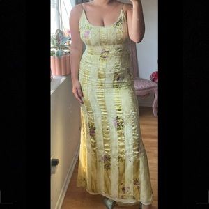 Vintage BADGLEY MISHKA Yellow Flower Detail Maxi Dress L